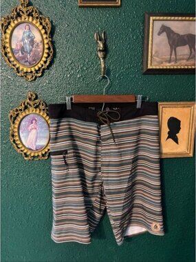 Hippy Tree Swim Trunks Mens 32 Stripe Beach Zip Pocket Board Shorts